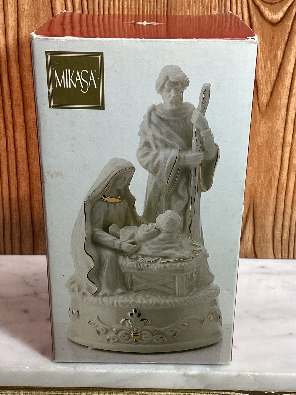 Mikasa Porcelain Nativity Music Box - White with Gold Accents